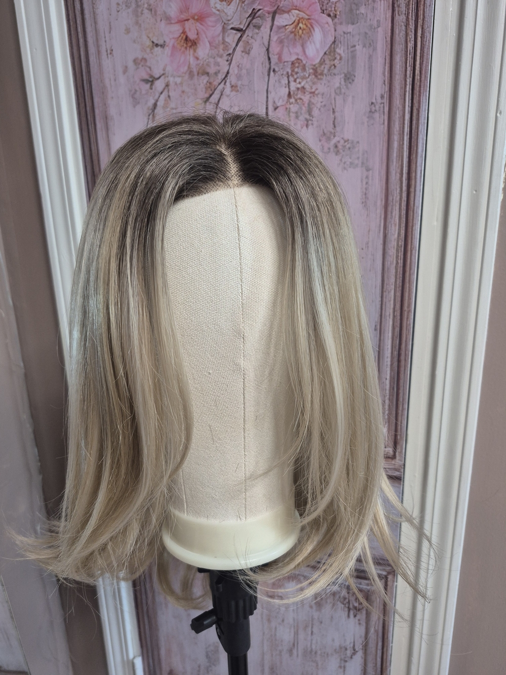 Ash Blonde Ombre Lace Front Wig with Dark Roots - Natural Shine